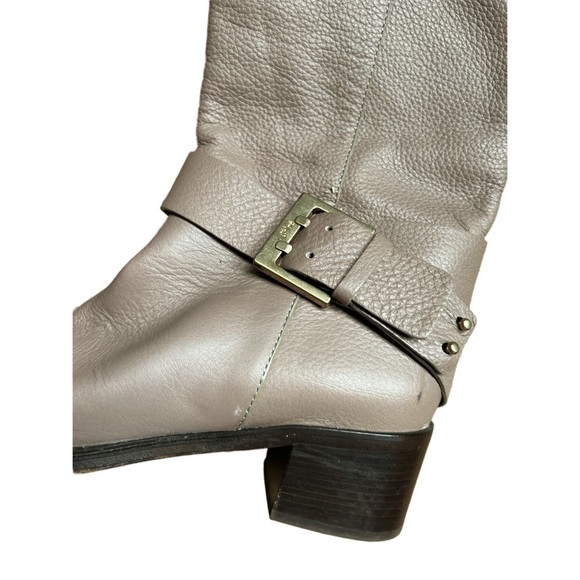 CHLOÉ Leather Mid Calf Ankle Gold Buckle Bikercore Riding Boots Taupe 36.5 - Picture 7 of 8